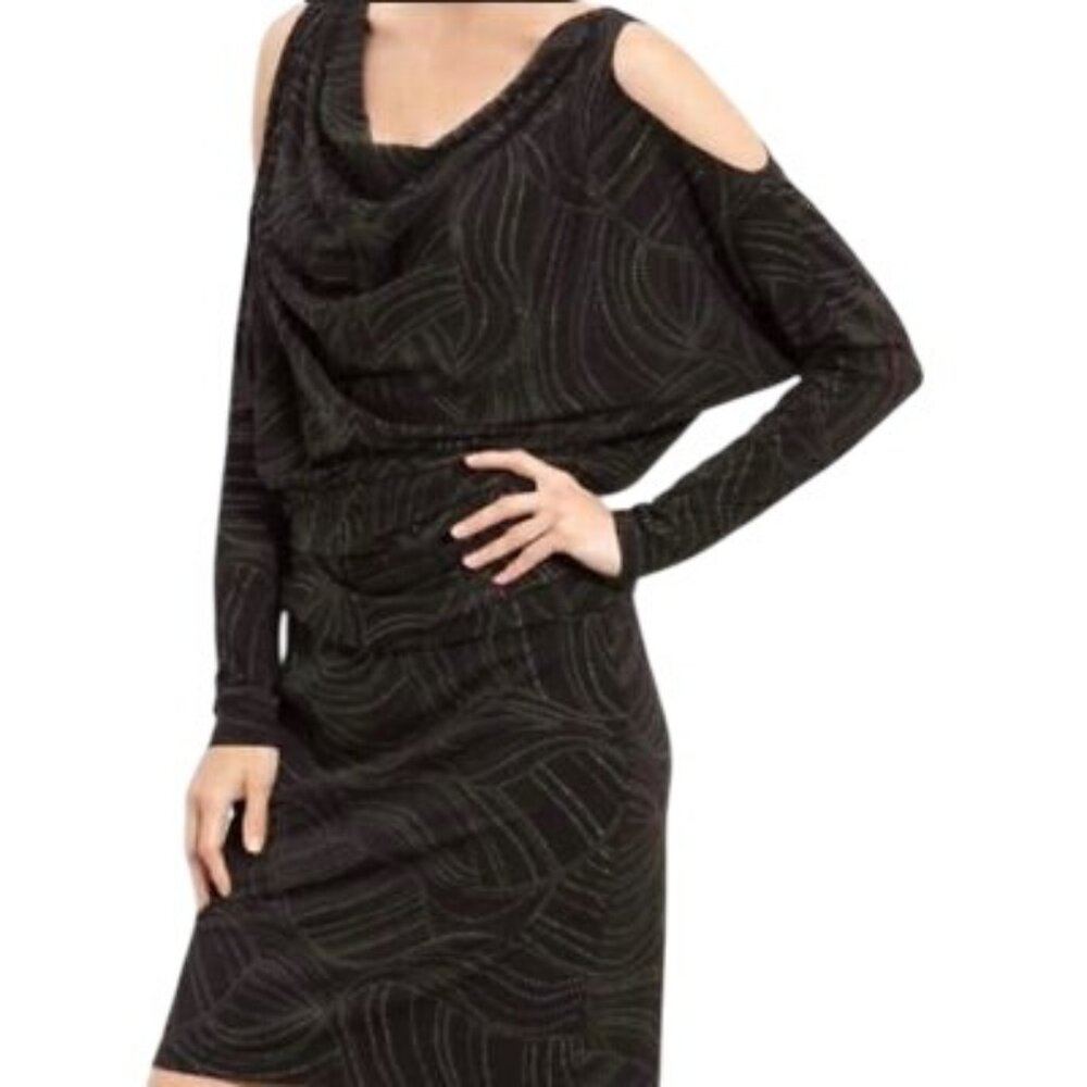 David Meister Black Cold Shoulder Dress Stretch Anti-Wrinkle Womens 6‎